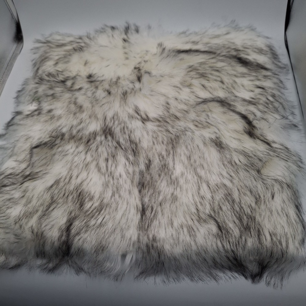 Luxury Soft Shaggy Faux Fur Cushion Cover 18" White Black Tipped Husky Fur
